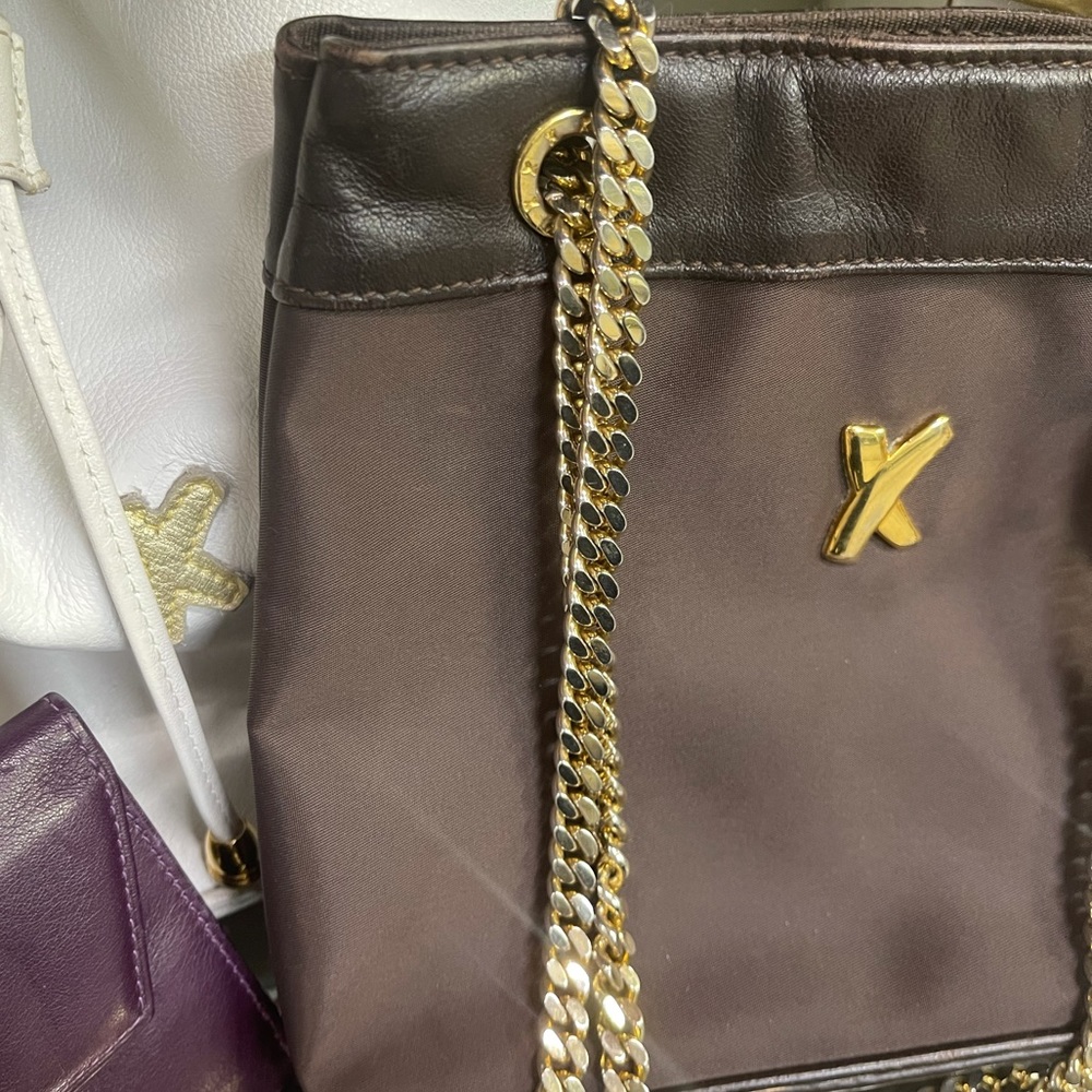 Paloma Picasso Vintage Chain Brown Gold Leather Border Crossbody Purse Italy